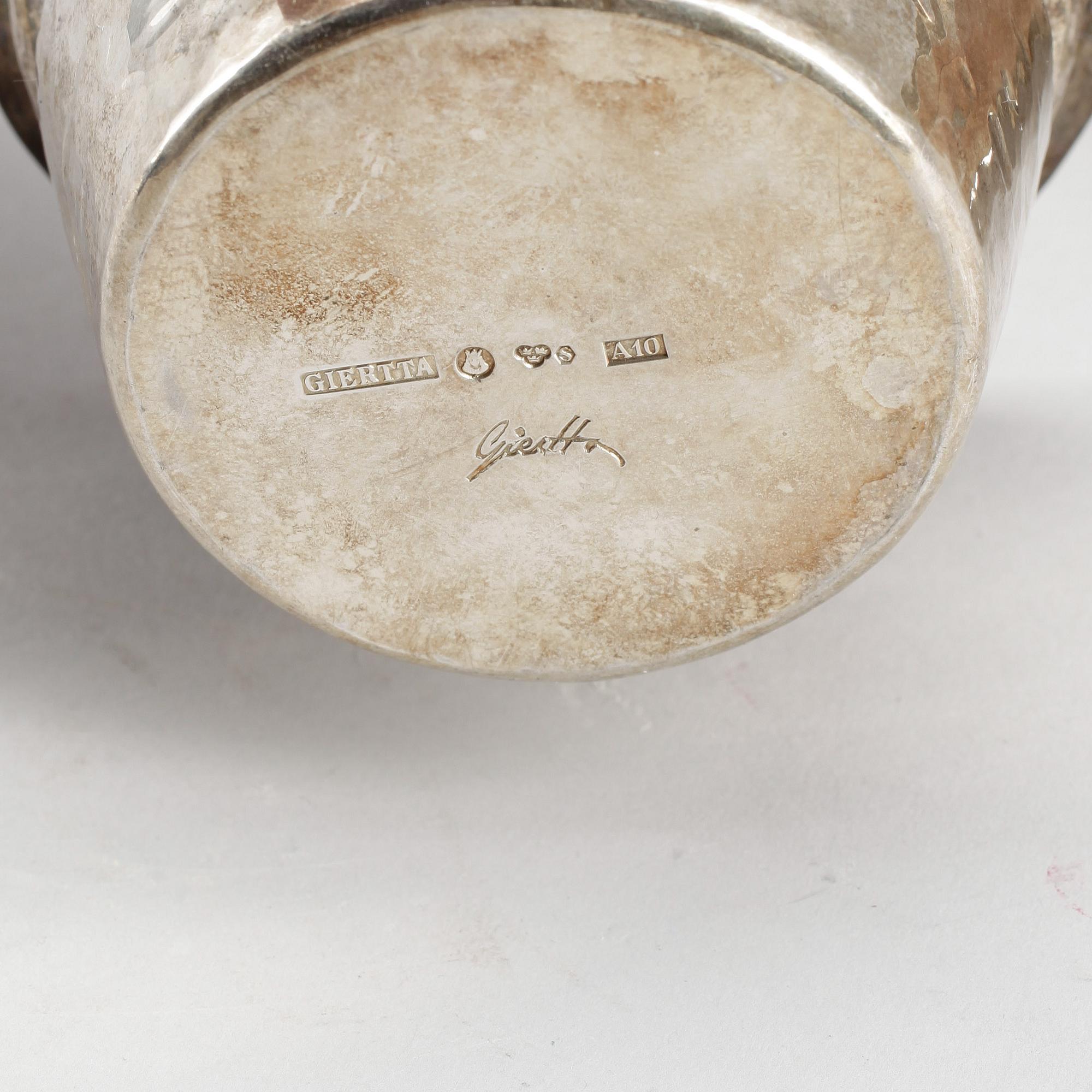 PARTI SILVER, 3 delar, bland annat Claes-Erik Giertta, Stockholm, 1975, total vikt ca 732g.