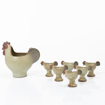 Lisa Larson, egg hen and egg cups, 6 pcs, stoneware.