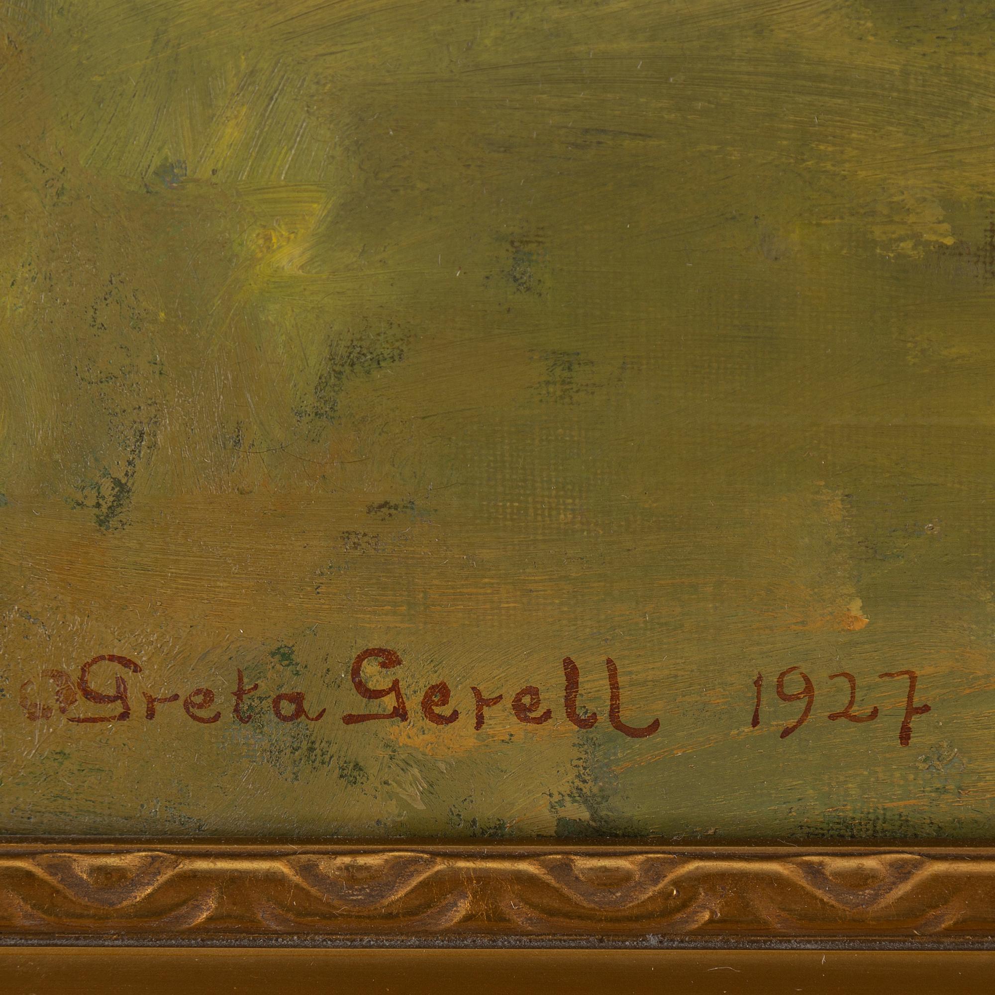 GRETA GERELL, olja på pannå, signerad och daterad -27.