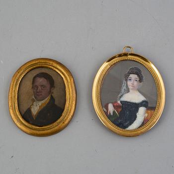 OKÄND KONSTNÄR, miniatyrmålningar, 2 st, gouache på papper, omkring år 1800.