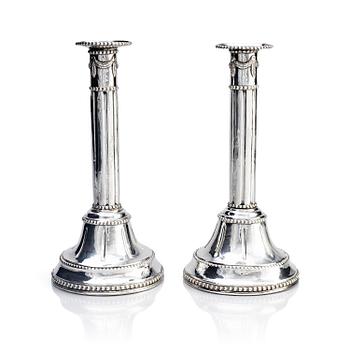 276. A pair of Swedish 18th century silver candlesticks, marks of Fredric Meyer, Karlshamn 1787.