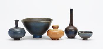 Five Berndt Friberg stoneware miniatures, Gustavsberg studio 1960's.