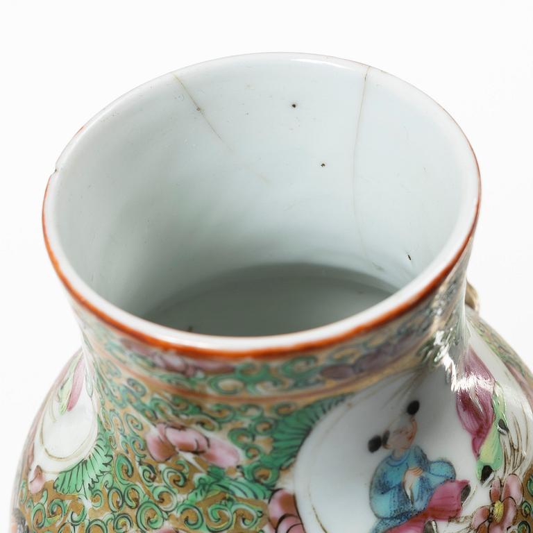 A famille rose vase with cover and a vase, Qing dynasty, Kanton, 19th century.