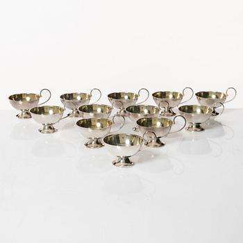 Punschoppar, 12 st, silver, K&EC samt Ceson, Göteborg, bl.a. 1973.