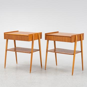 A pair of teak veneered bedside tables, 1960's.