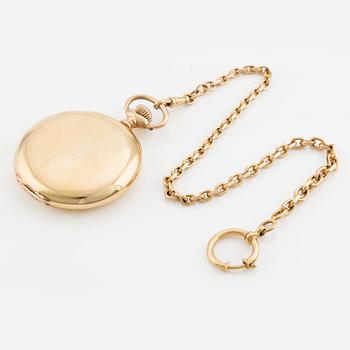 Zenith, pocket watch 18K gold, chain 18K gold, hunter, 51.5 mm.