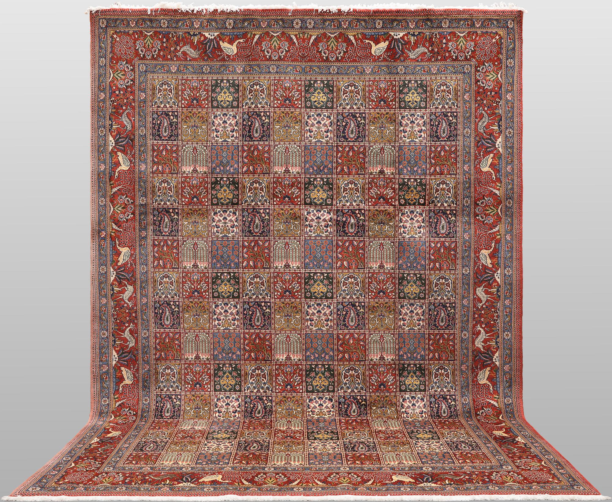 A Moud part silk carpet, 354 x 252 cm.