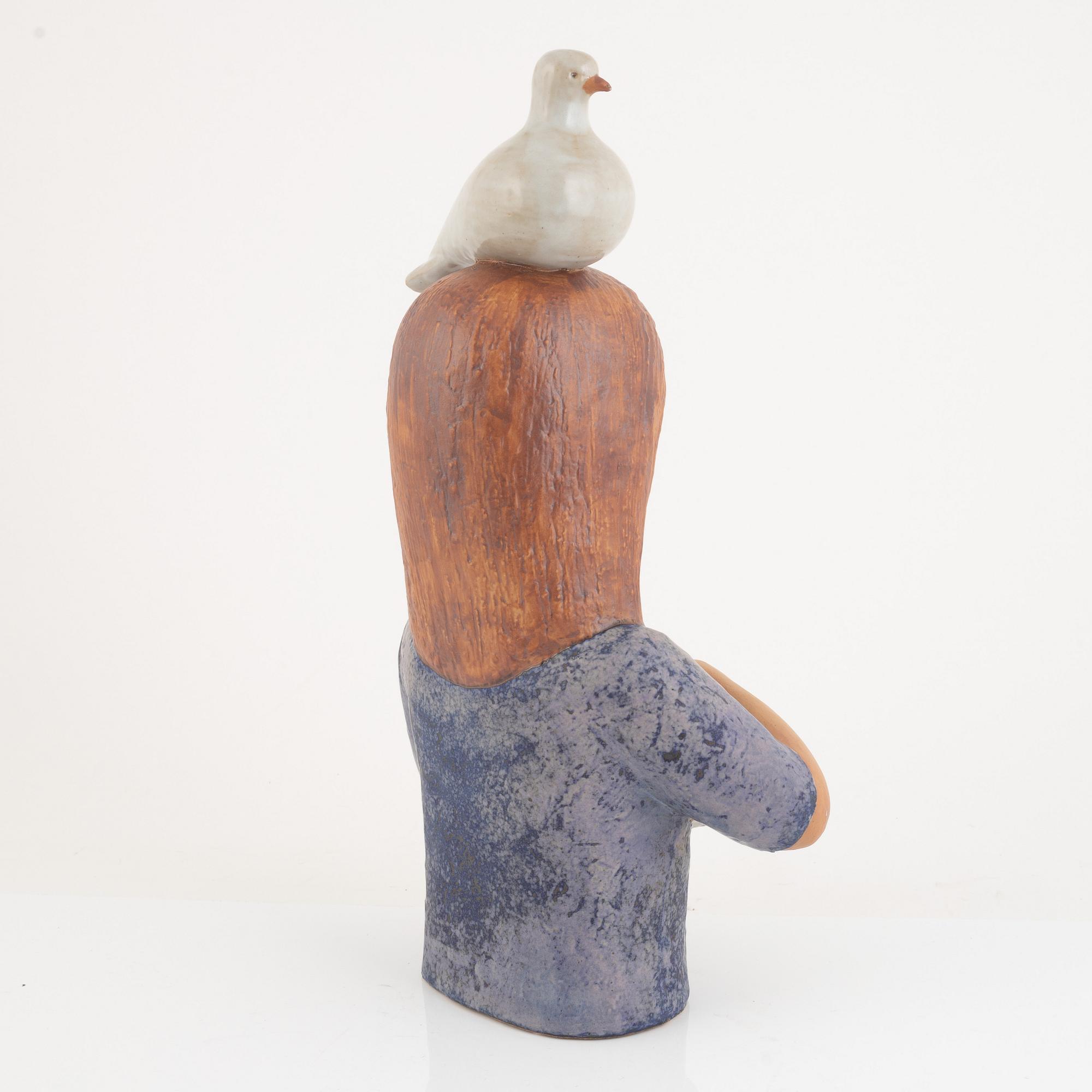 Lisa Larson, a stoneware figurine, "Flicka med duva", Gustavsberg, Sweden.