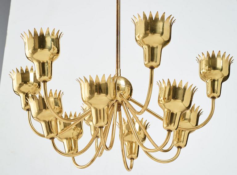 Hans Bergström, a "Beehive", brass chandelier, Atleljé Lyktan, Sweden 1940's.