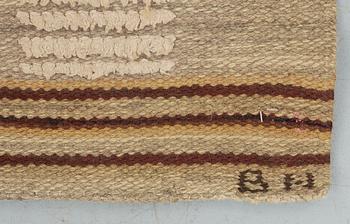 RUG. "Schackrutig, brun". Reliefrya (knotted pile in some areas). 239 x 134,5 cm. Signed AB MMF BN.