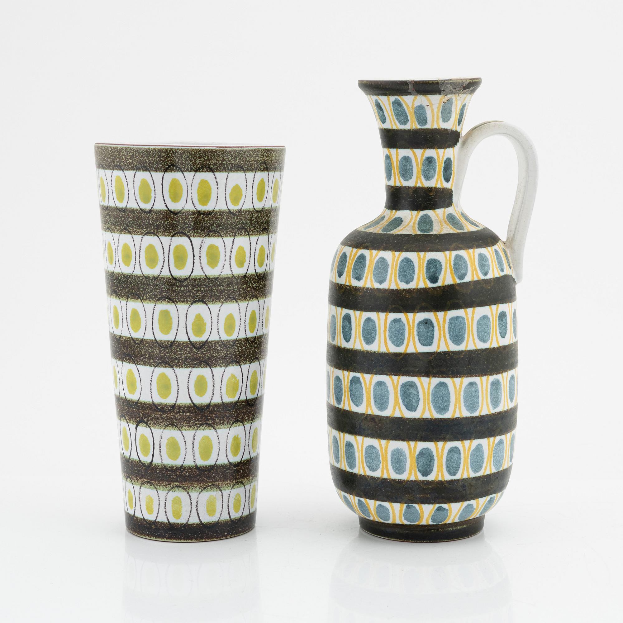 Stig Lindberg, vaser, 2 st, fajans, Gustavsberg Studio.