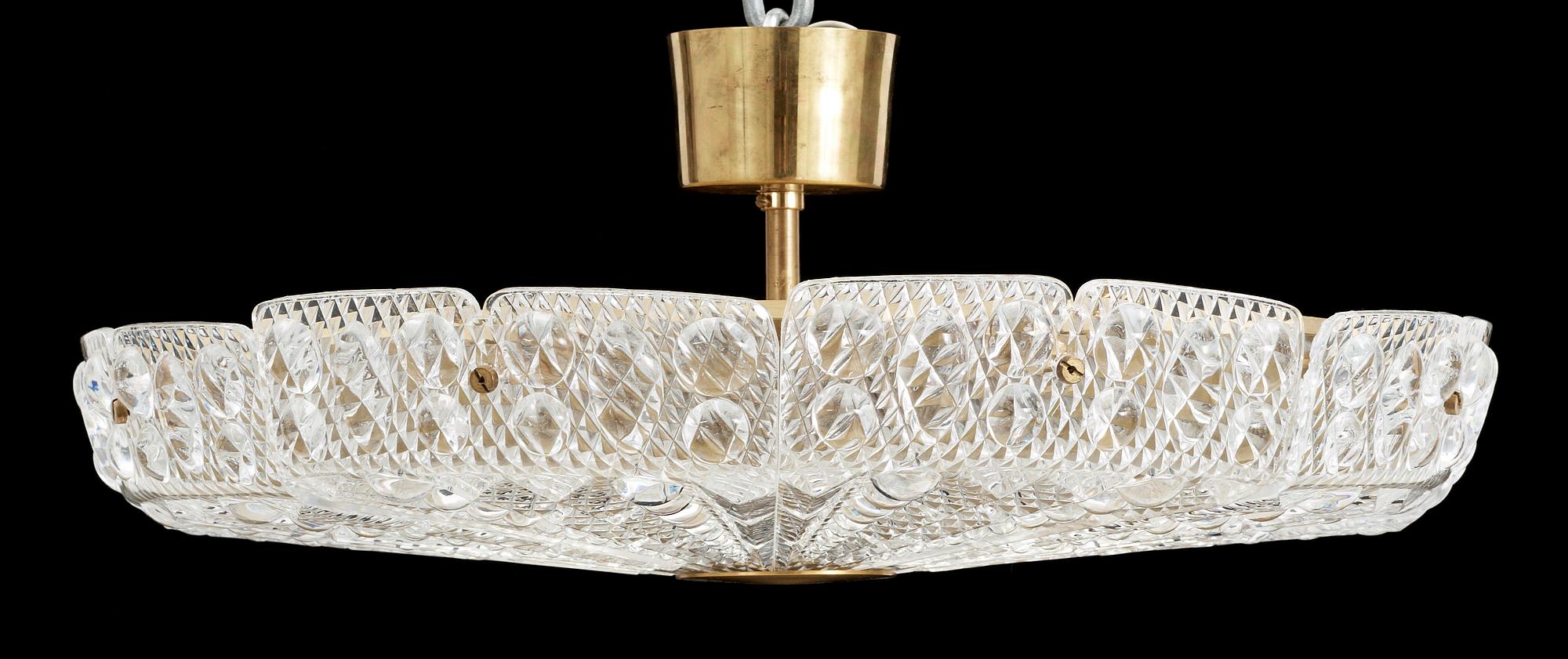 TAKLAMPA, glas, mässing, Carl Fagerlund, Orrefors, 1900-tal. H ca 10 ej med montering.