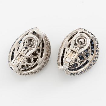Earrings, a pair, 18K white gold with sapphires and diamonds.
