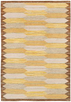 CARPET. Flat weave (Rölakan). 246 x 171,5 cm. Signed HJ KH.