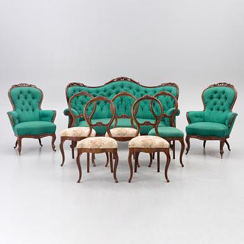 Salongsgrupp, 8 delar, nyrokoko, 1800-talets andra hälft.
