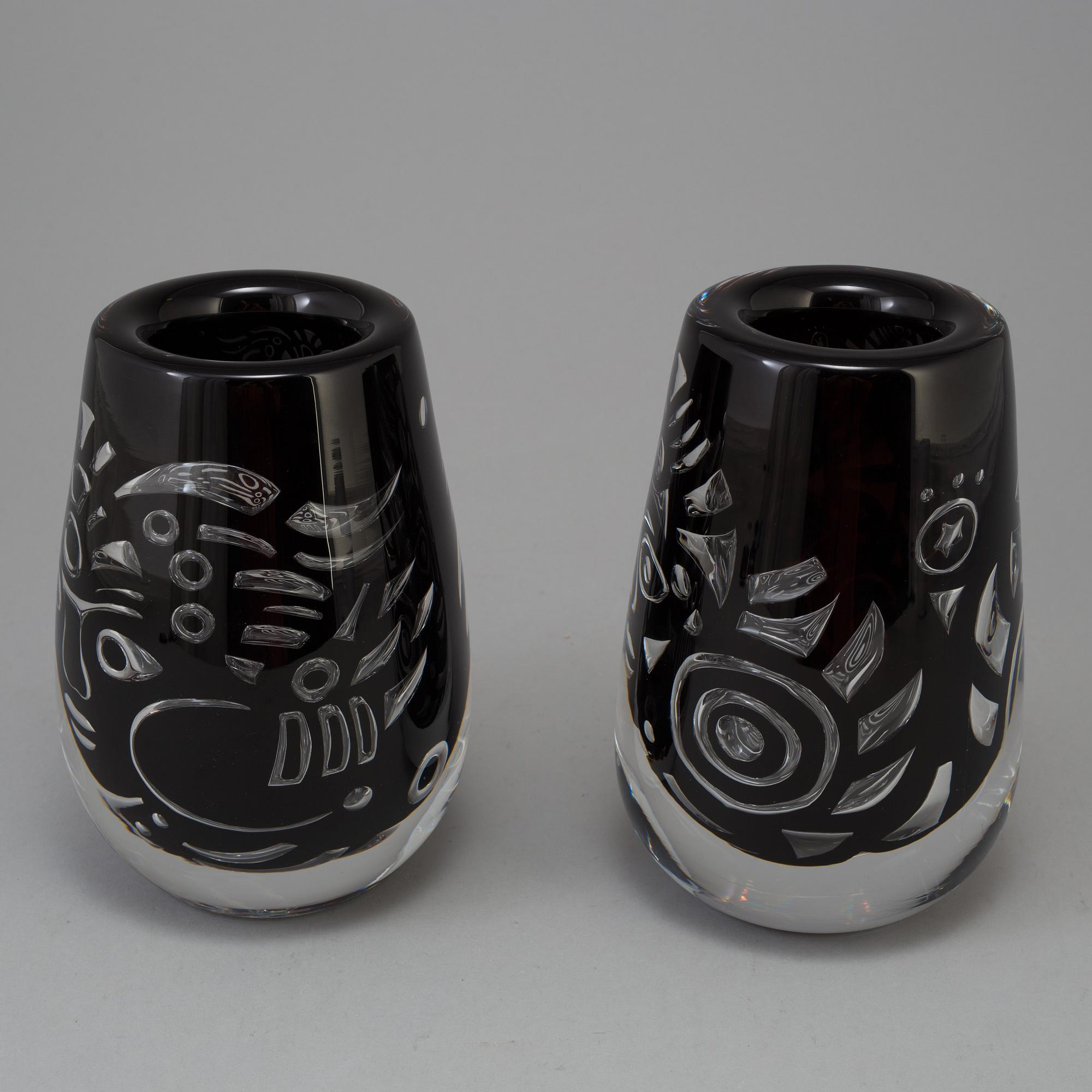 LARS HELLSTEN, vaser, 2 st, glas, Orrefors Gallery -88.