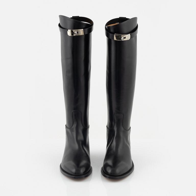 Hermès, a pair of black 'Jumping leather riding boots', size 37½.