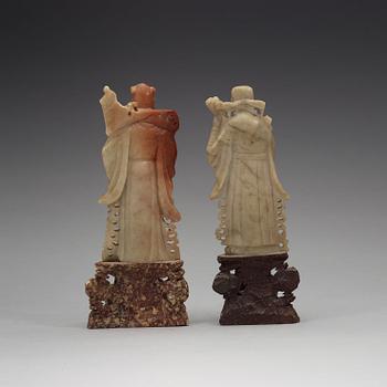 Two soapstone sculptures of immortals, late Qing dynasty, 19th Century.