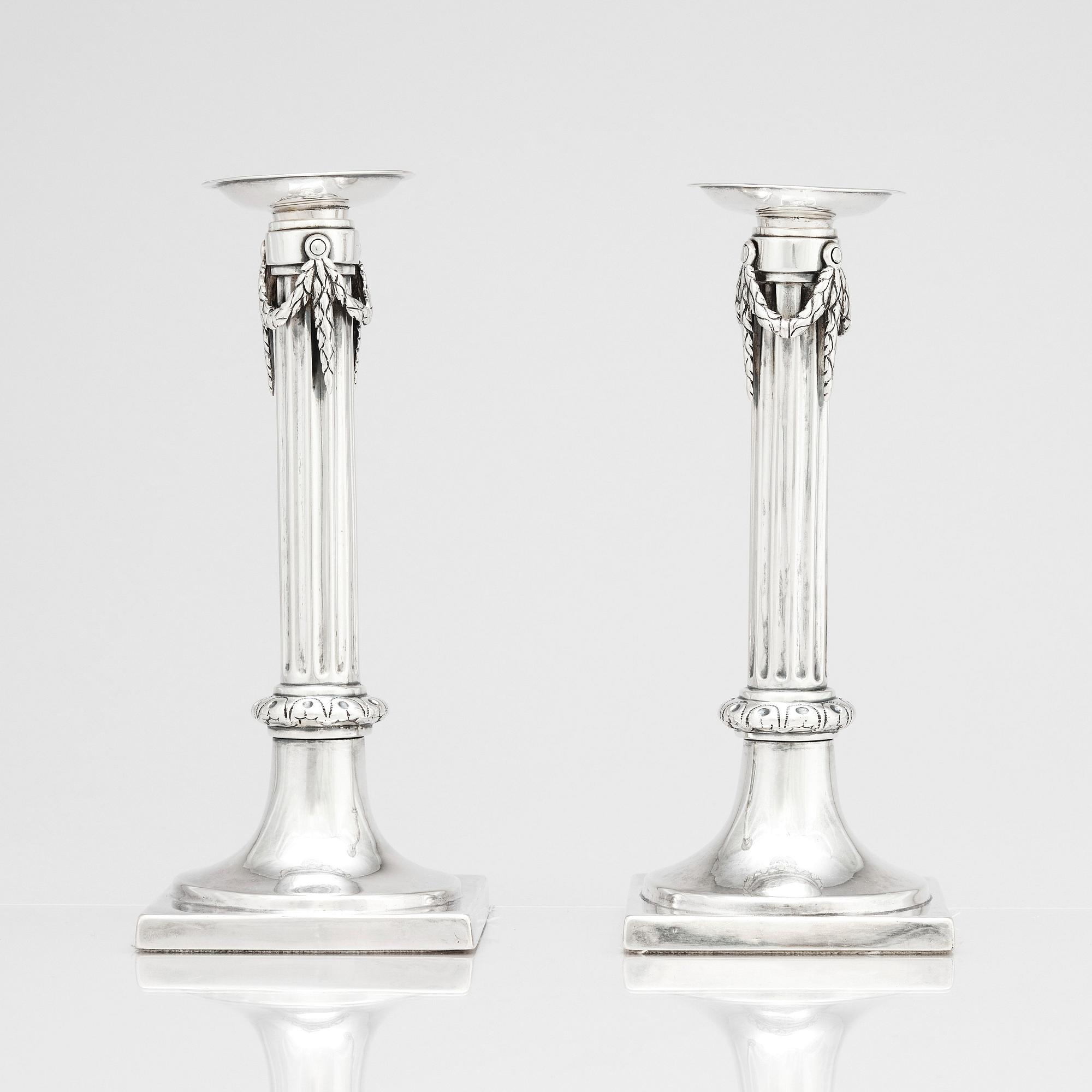 Johann Philipp Heckenauer, ljusstakar, ett par, silver, Augsburg 1787-1789.