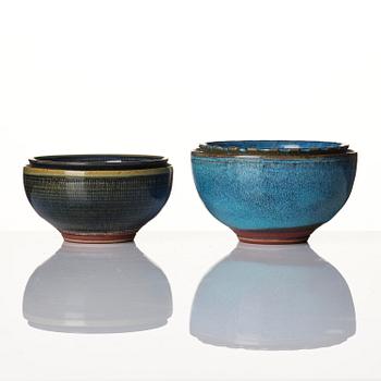 Wilhelm Kåge, a set of two Farsta stoneware bowls, Gustavsberg Studio 1955-56.