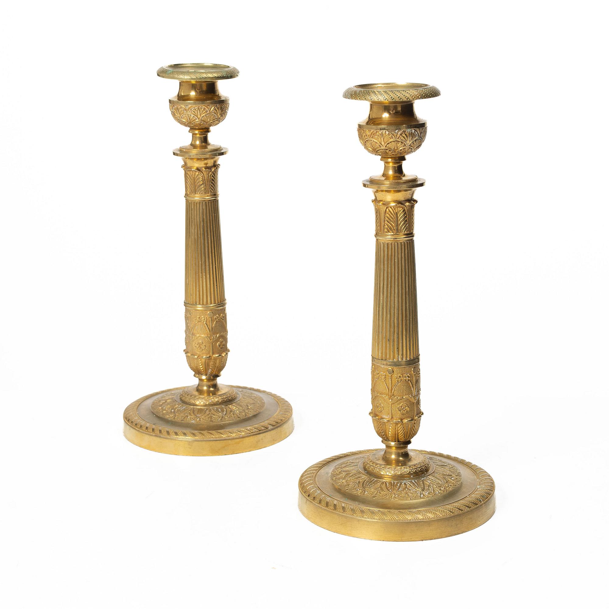 Candlesticks, a pair, Empire style, 20th century.