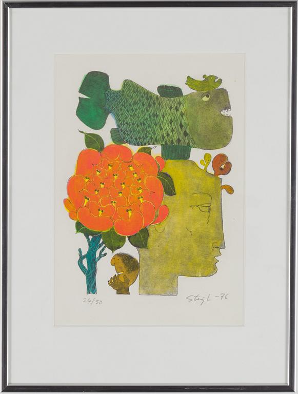 STIG LINDBERG, color litograph. Signed and dated -76. Numbered 26/30.