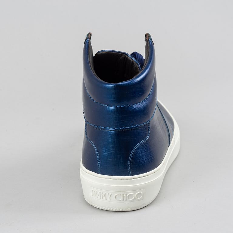 Jimmy Choo, a pair of blue metallic 'Belgravia' sneakers, size 44.