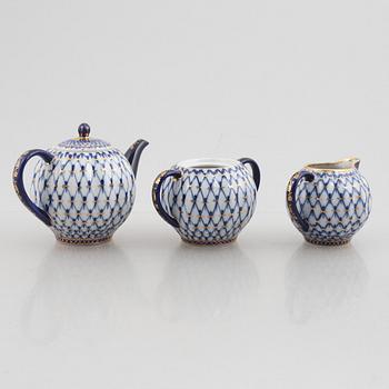 Tea and coffee service, 34 pieces, porcelain, "Cobalt Net", Lomonosov, Soviet Union.