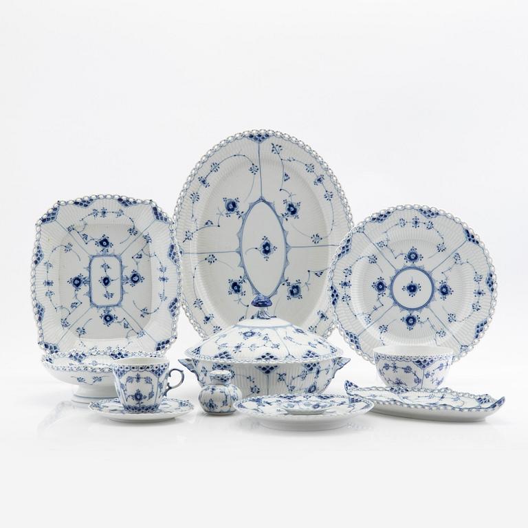 Service, 46 pieces, porcelain, Blue Fluted "Full Lace" and "Half Lace", Royal Copenhagen, Denmark.