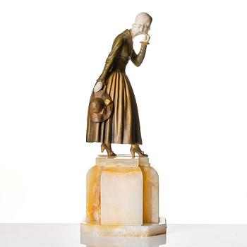 Demetre Chiparus, skulptur "Hush", patinerad brons, Paris 1920-tal.
