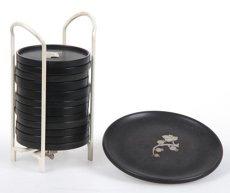 COASTERS, 12 st, samt BRICKA, isolit och silver.
