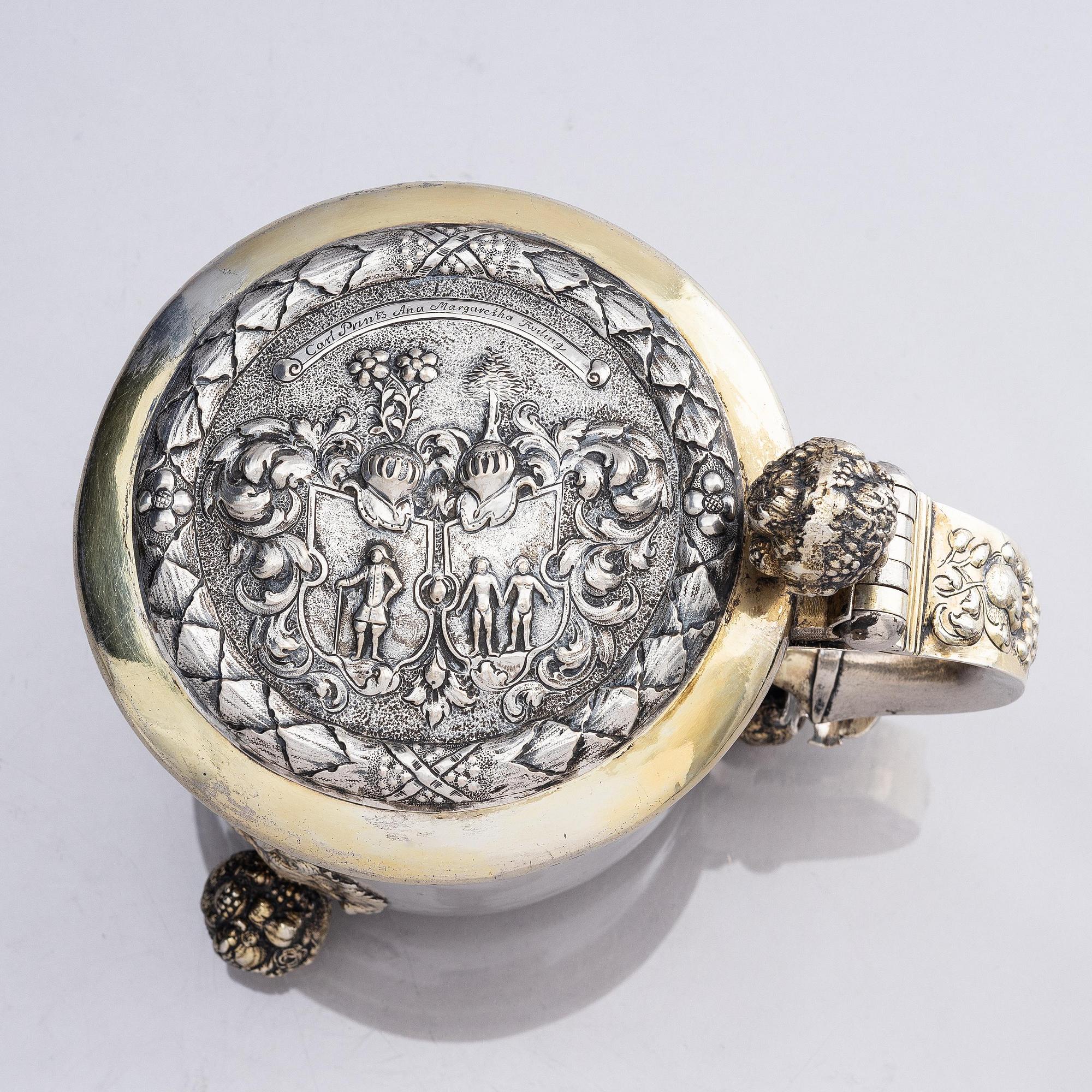 A Baltic 17th century parcel-gilt silver tankard, mark of Johan Strengman, (active 1686, 1690-1701) probably 1691, Nyen.