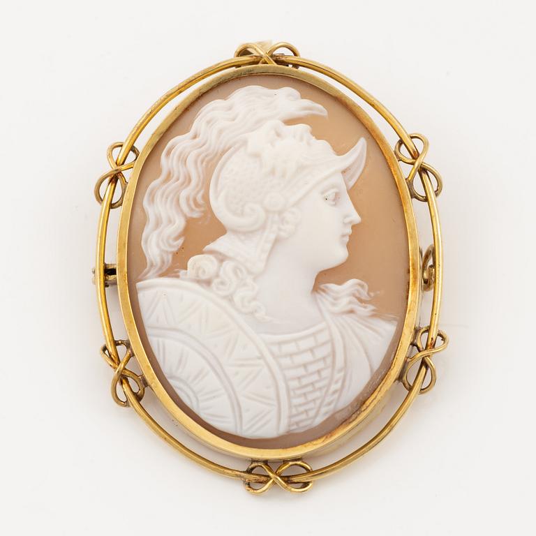 Brooch/pendant, 18K gold with shell cameo.