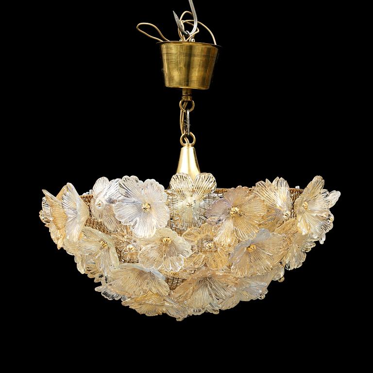 A glass ceiling light, probably Seguso, Murano, Italy.