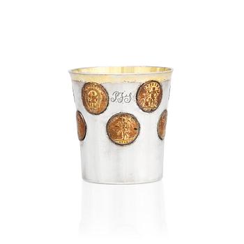 197. A Swedish parcel-gilt silver coin-beaker, mark of Nils Hellberg, Norrtälje 1805.