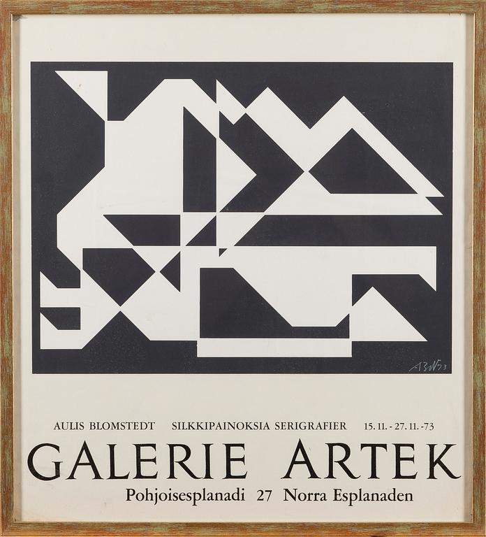 EXHIBITION POSTER, Aulis Blomstedt, Galerie Artek, 15.11.73. Sign. -73.
