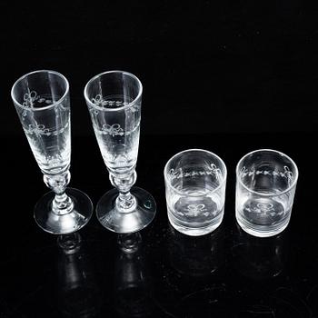 CHAMPAGNEGLAS 10 stycken, samt SELTERGLAS, 10 stycken. Sverige, 1900-tal.