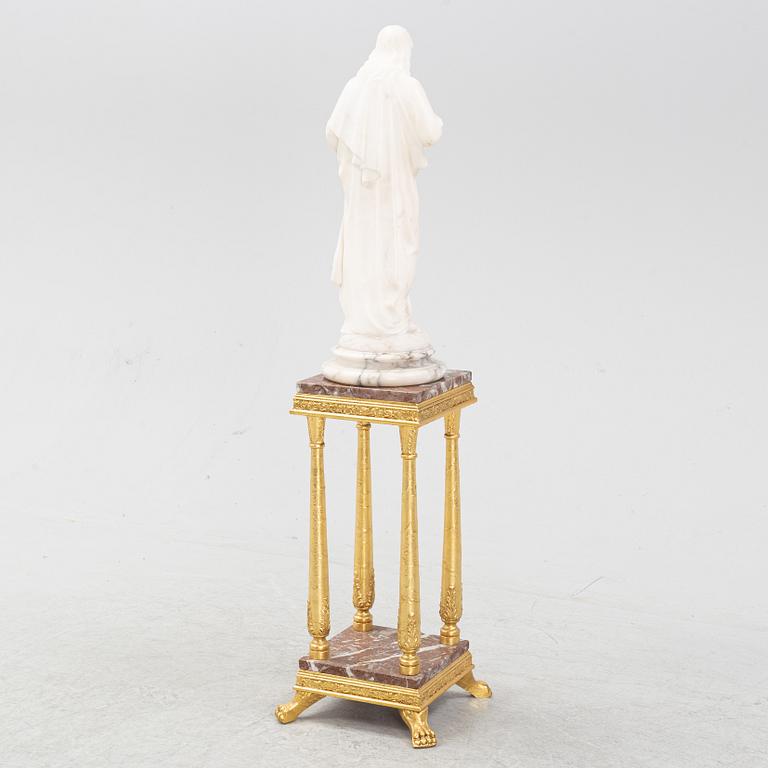 An alabaster sculpture with pedestal, 20th century.