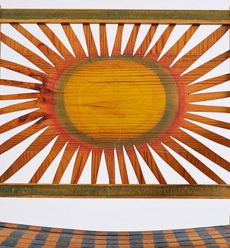 Gérard Rigot, a sculpted and painted oak chair, exectued in his studio, France, second half of the 20th century.
