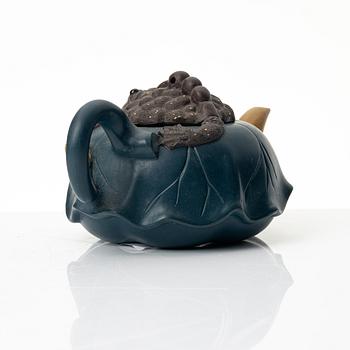 A poychrome yixing 'three legged toad' / 'Jin Chan' teapot, China, 1990s.