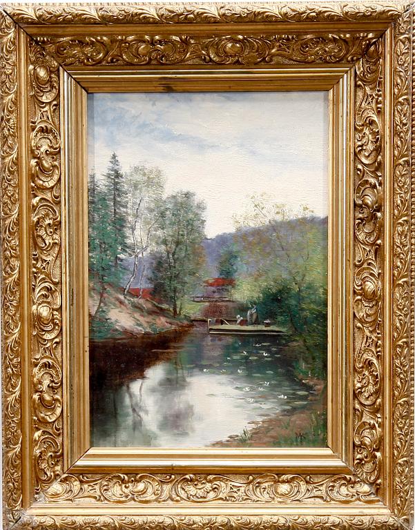 OKÄND KONSTNÄR, olja på duk. Bär monogramsign MK. 1800/1900-tal.