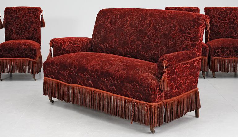 SALONGSGRUPP, 5 delar, klunkestil, sent 1800-tal.