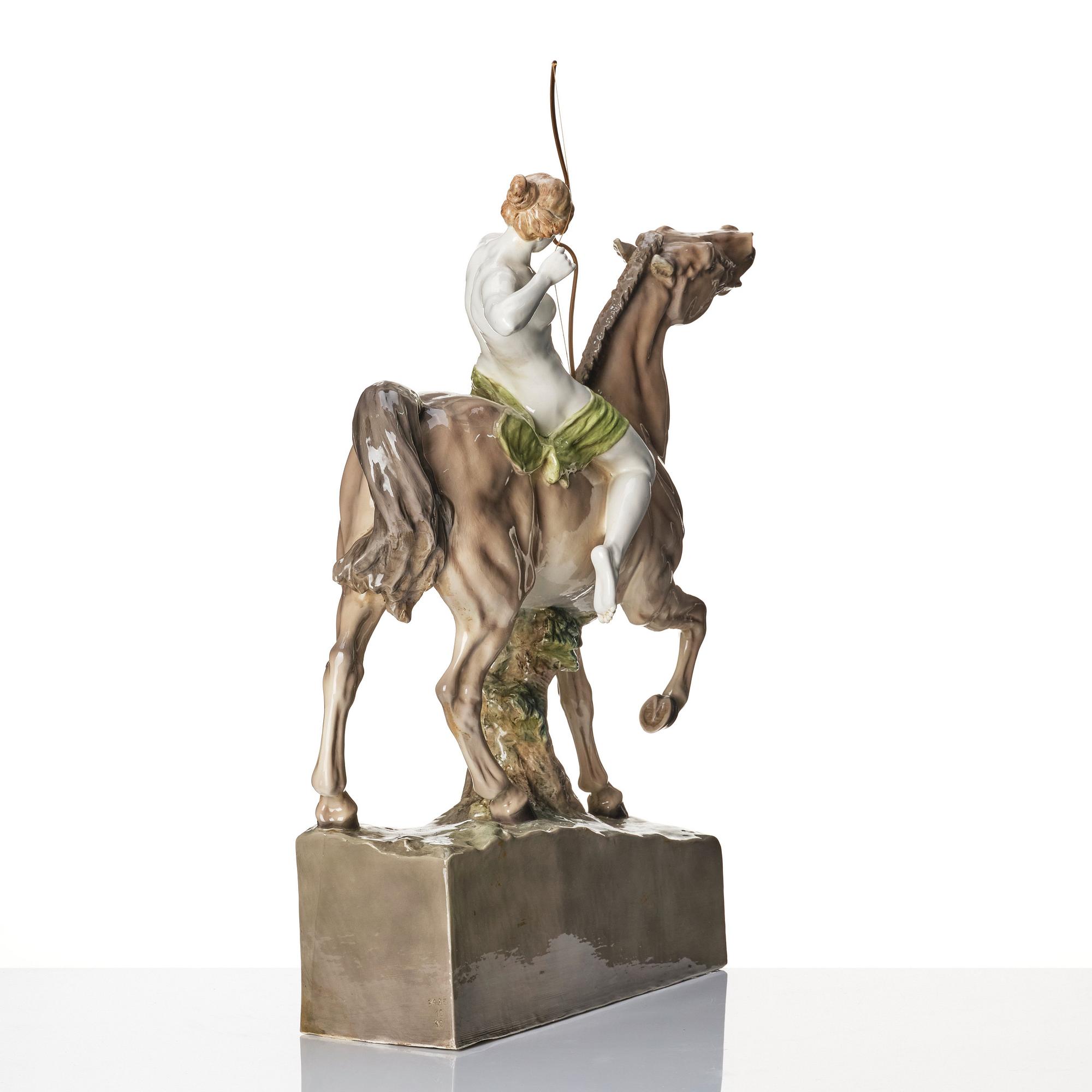 Adolphe-Jean Lavergne, a ceramic sulpture of a hunting Diana, Goldscheider, Wien, ca 1922-41.