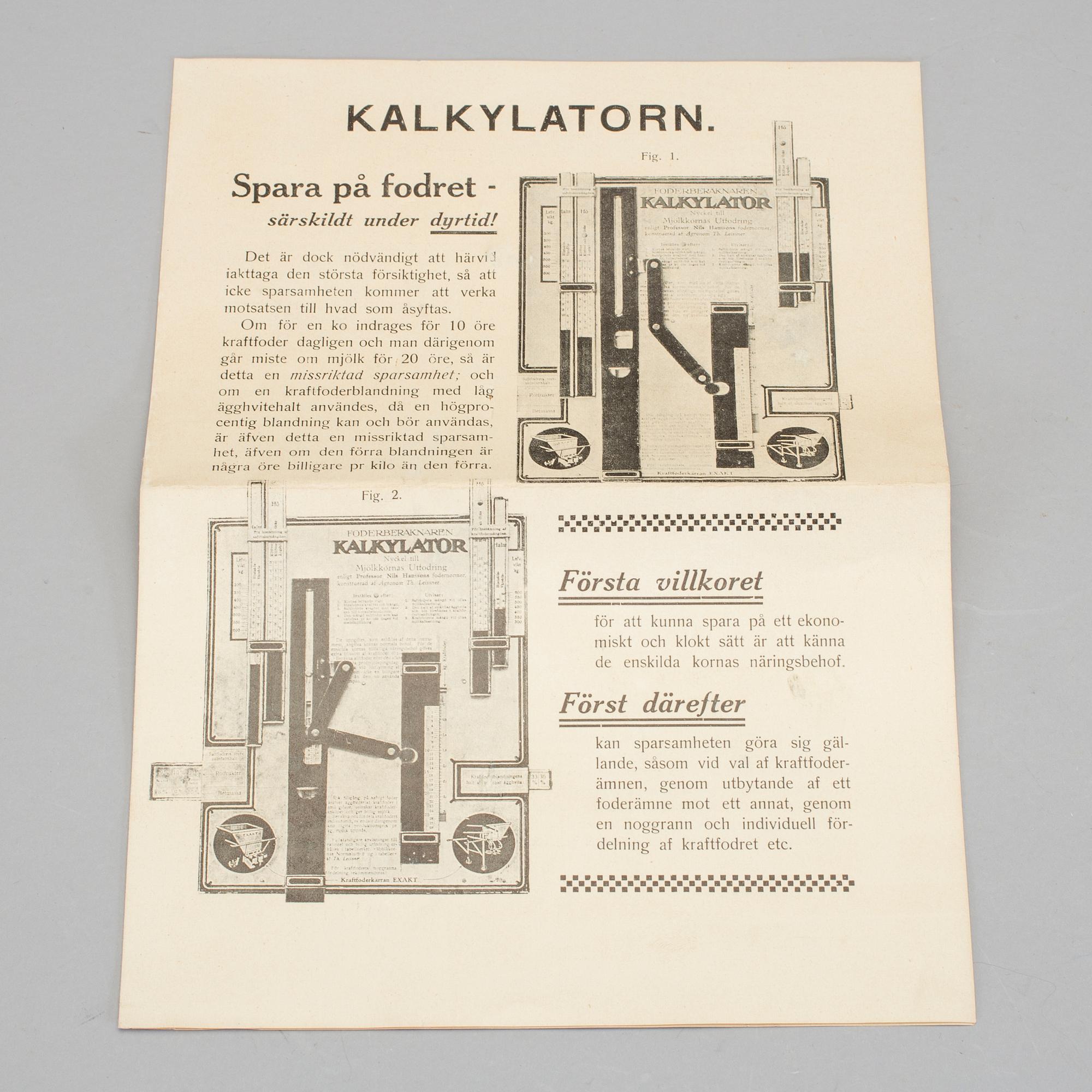 KALKYLATOR, metall, "Foderberäknaren"Prof. Nils Hansson och Agronom Th. Leissner.
