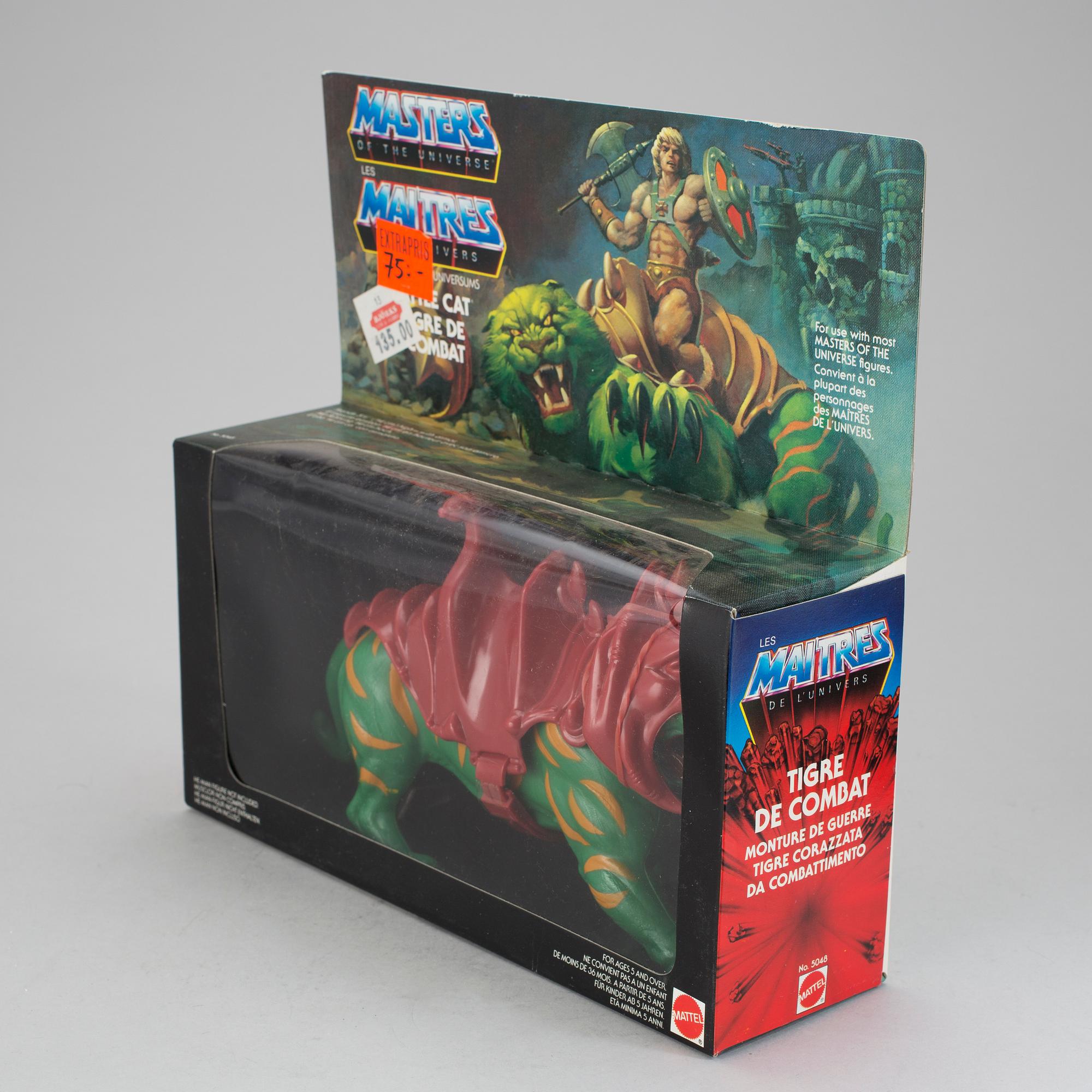 MASTERS OF THE UNIVERSE, Battle cat, Two-Bad,  Orko samt Roboto i förpackningar, Mattel, 1983-84.
