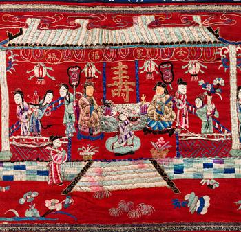 Three Chinese  textiles, early 20th century and mid 19th century.