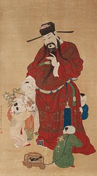 A large hanging scroll by an unidentified artist, in the style of Wan Shouqi (1603-1652), late Qing dynasty (1644-1912).