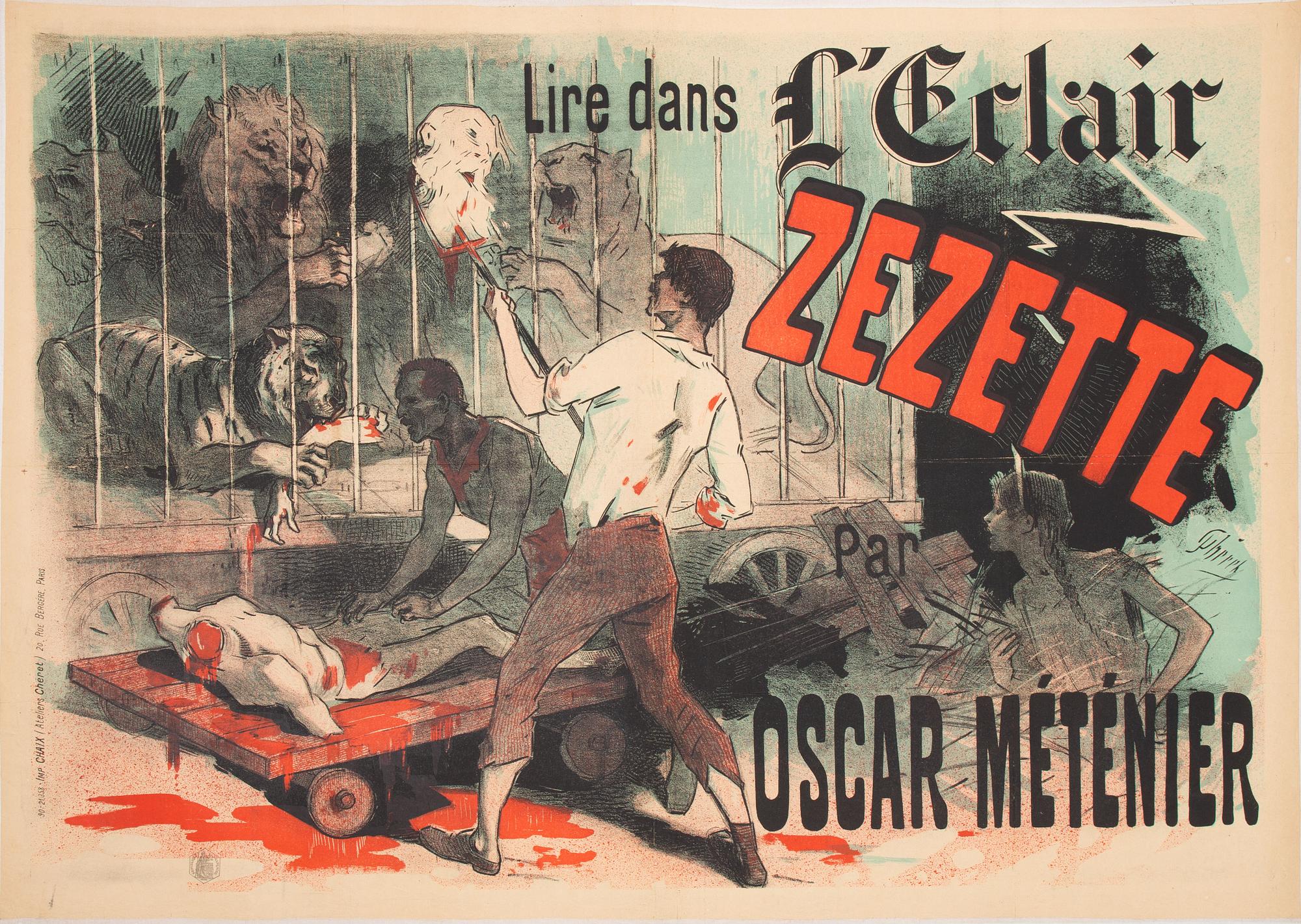 Jules Chéret, lithographic poster, "Zezette", Imp. Chaix (Atelier Cheret), Paris, France, 1890.
