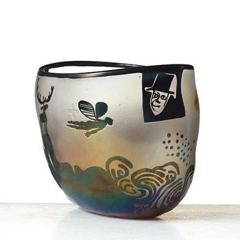 Bertil Vallien, a unique blasted glass bowl, Kosta, Sweden.