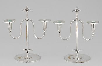 KANDELABRAR, ett par, nysilver, art deco, CG Hallberg Stockholm, 1920/30-tal.